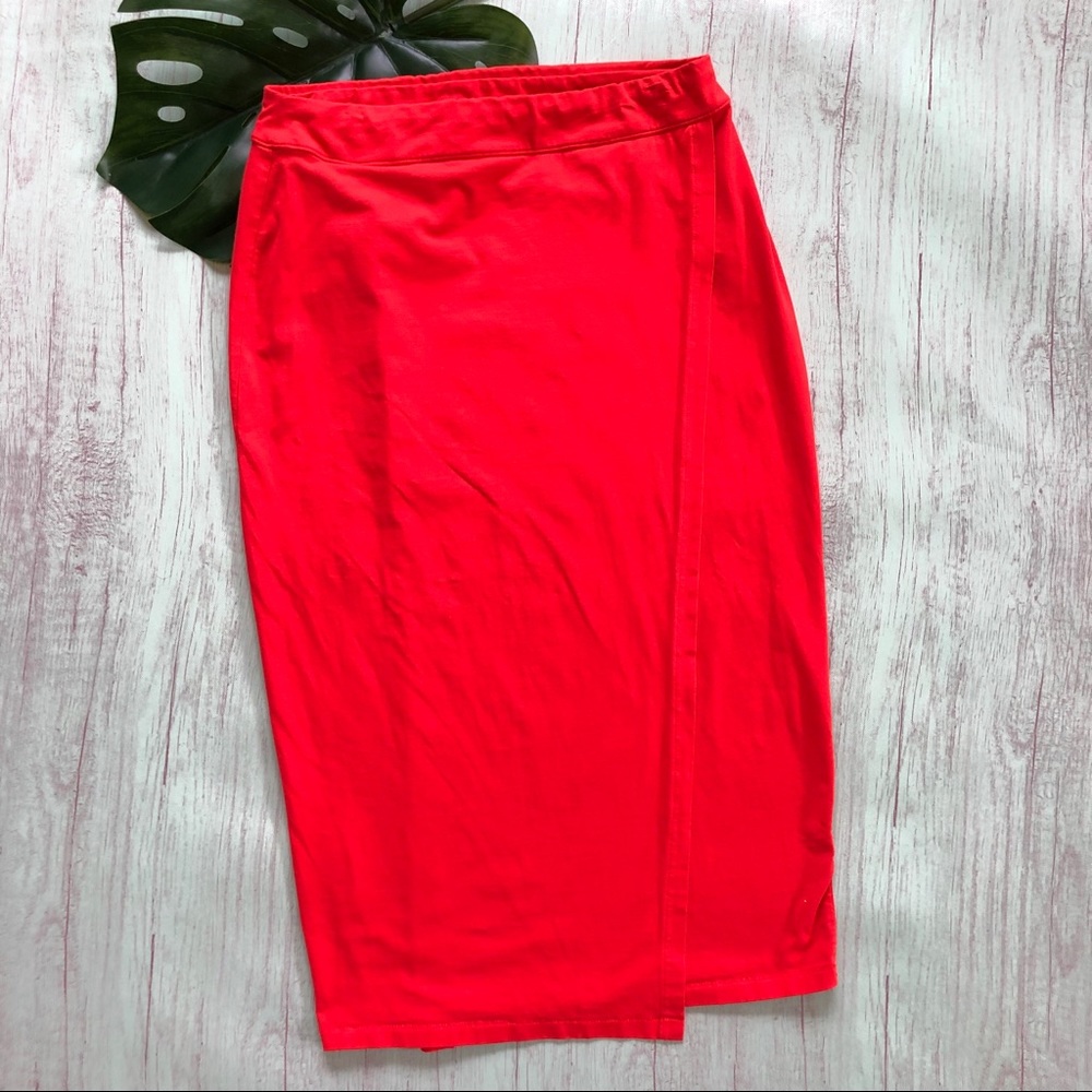 Love Hanna Orange Red Stretch Wrap Skirt Size M